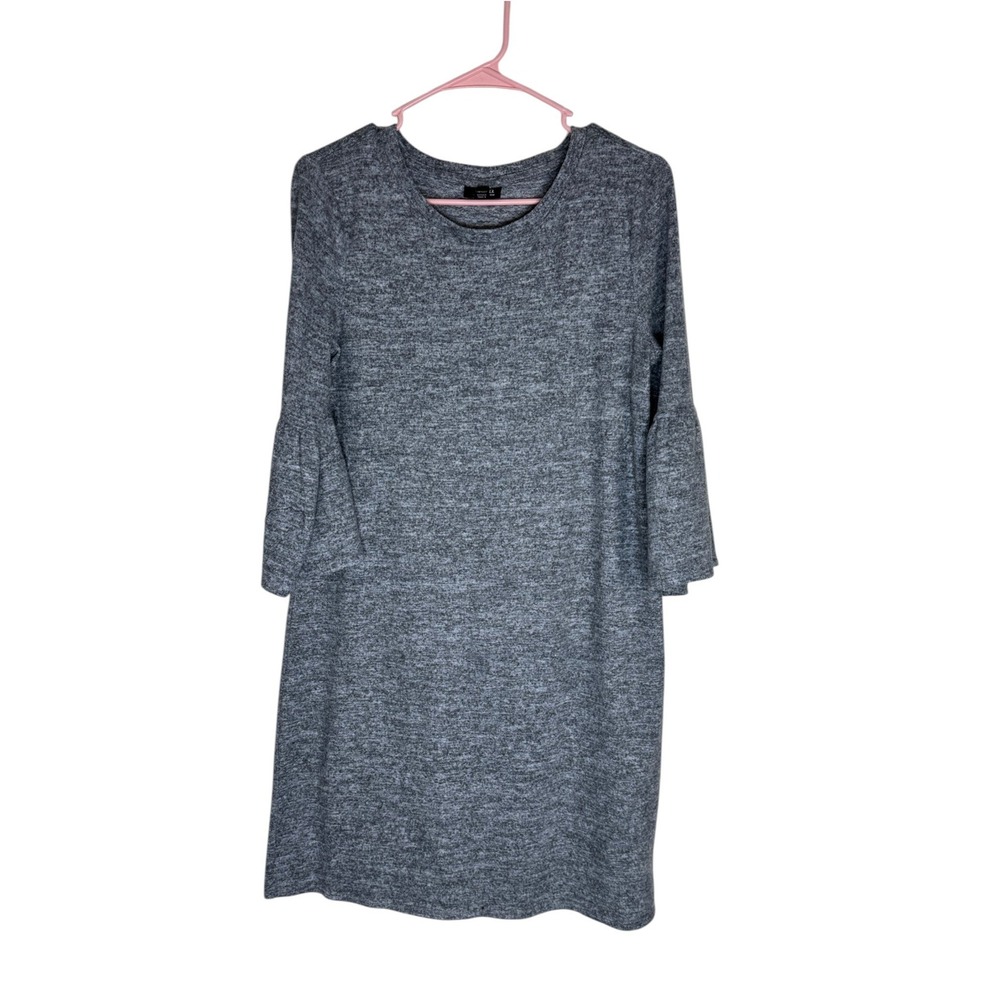 a.n.a Sweater Dress Women Medium Gray Marled Bell Sleeve Knit Shift Crew Neck M
